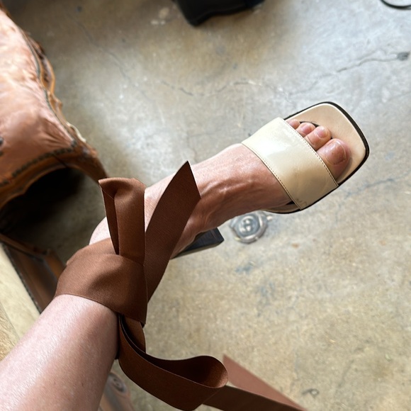 Italy made Genuine Leather Sandals with ribbon grosgrain to tie around ankle - Picture 2 of 13